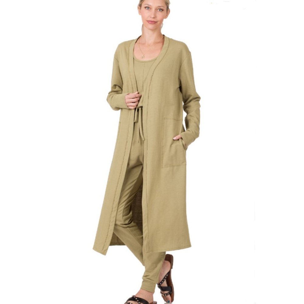 French Terry Jumpsuit & Cardigan Set